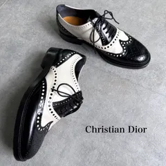 美品 Christian Dior クリスチャンディオール ウィングチップドレスシューズ レースアップ レザーローファー ブラック ホワイト BEE 34D レディースシューズ 21cmのサムネイル