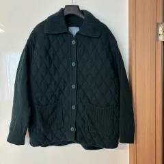 LBL ウールカシミア キルティング ニット ジャケット コート カーディガン ダークグリーン 通勤ルック ゲストルック