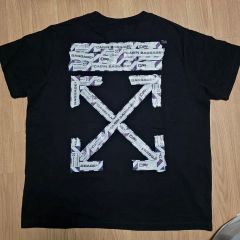 off white tシャツブラック半袖ロゴ矢印テープ黒イエロー - メルカリ