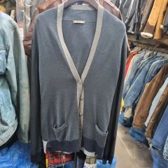 近年モデル Loro Piana ショールカラー ボーダー コットンカーディガン