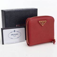 未使用 赤 PRADA サフィアーノ レザー 二つ折り財布 コンパクト