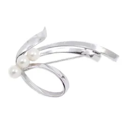 MIKIMOTO ミキモト リボン リーフモチーフ ブローチ シルバー/パール3