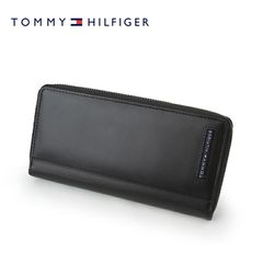 TOMMY HILFIGER Long Wallet, Leather Long Wallet, 31TL13X025, Genuine Leather, Tommy Hilfiger Men's Wallet, Round Zip Long Wallet, Black, Stylish, Cute, Cool, Genuine Leather, Brand, Large Capacity, Box Logo