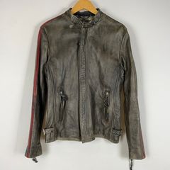 Schott ライダースシングル 緑色ストライプレザージャケット - メルカリ