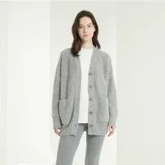 21年 The HANDSOME Club Monaco クラブモナコ アルパカ ウール シルク カーディガン グレー メランジ ラグランのサムネイル