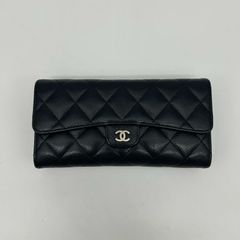 最高峰】CHANEL シャネル キャビアスキン マトラッセ 三つ折り財布 黒