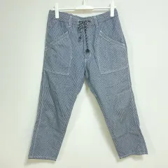 【220130】Lee リー  ストレートパンツ　ストライプ柄　コットン100％　ウエスト紐ゴム　日本製　サイズM メンズ  ・ ネイビー
