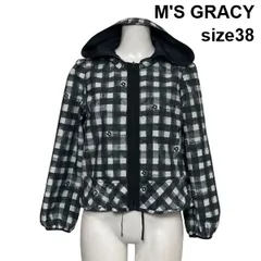 ◇ エムズグレイシー M'S GRACY ジップアップジャケット ブルゾン 長袖 リバーシブル フード ギンガムチェック 38 M 9号 レディース S6E064のサムネイル