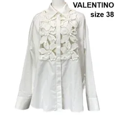 ◇ ヴァレンティノ VALENTINO ３Dカットアウト フラワーモチーフシャツ 長袖 比翼ボタン 透かしデザイン 綿 38 M 9号 レディース S6E067のサムネイル