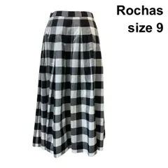 □ ロシャス Rochas Premiere ロングフレアスカート ブロックチェック柄 モノトーン 裏地あり 白 黒 グレー 綿混 9 M レディース Z6C715のサムネイル