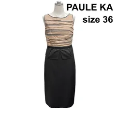 □ ポールカ PAULE KA ドッキングワンピース ノースリーブ ボートネック タイト ミモレ丈 黒 ベージュ 綿混 36 S 7号 レディース Z6C479のサムネイル
