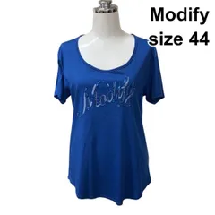 □ モディファイ Modify Tシャツ カットソー 半袖 ラウンドヘム スパンコール トップス ブルー 綿100％ 44 XL 13号 レディース Z6C092のサムネイル