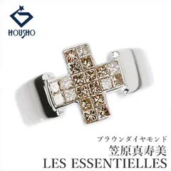笠原真寿美/レ・エッセンシャル ブラウンダイヤモンド リング K18ホワイトゴールド KASAHARA MASUMI/LES ESSENTIELLES 作家 デザイナー クロス 十字 ミステリーセッティング 中古 宝正 907074のサムネイル