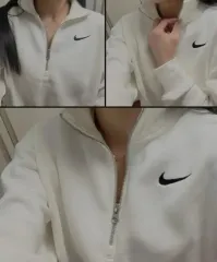新品 M L - NIKE ウィメンズ フリース ハーフジップアップ クロップド 長袖Tシャツのサムネイル