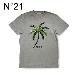 N°21 ヌメロ 新品 ヤシの木 刺繍 Tシャツ 半袖 ロゴ プリント トップス 