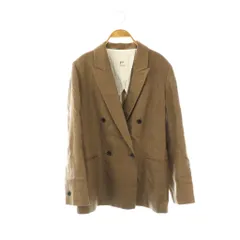 1er Arrondissement プルミエ アロンディスモン 25SS チェックツイードロングジャケット テーラード ダブル 背抜き リネン 38 ブラウンベージュ /DO ■OS