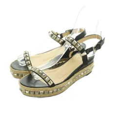 クリスチャンルブタン Christian louboutin サンダル エスパドリーユ ストラップ スタッズ ウェッジソール 36 23.0cm 黒 シルバーカラー 1130414 /MI ■OS