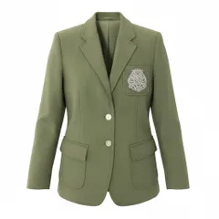 50e8【美品】 LAUREN RALPH LAUREN ローレン ラルフローレン ブリオンストレッチ コットンジャガード ブレザー テーラードジャケット ロゴパッチ 刻印ボタン サイズ２ カーキ レディース 女性用u02tのサムネイル