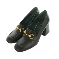 グッチ GUCCI ホースビット ヒールローファー モカシン スクエアトゥ ブロックヒール 36.5 23.5cm 黒 757934 /MI ■OS