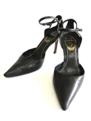 【222504】Rene Caovilla レネカオヴィラ  レザー　アンクルストラップ　ポインテッドトゥ　ピンヒール　パンプス　36 ブラックのサムネイル