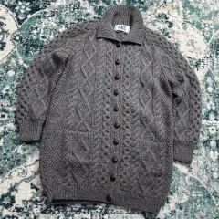 ジョン・モリー ケーブル ウール ニット ショールカラー カーディガン