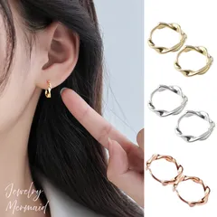 シルバー925 ひねり モチーフ ゴールド フープピアス レディース 大人 華奢　18k シンプル 仕事 人気 上品 両耳用 レディース 女性 大人 彼女 誕生日 プレゼント （シルバー）