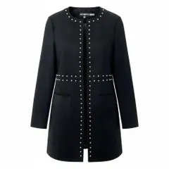 71e8 KARL LAGERFELD PARIS カール ラガーフェルド パリ ノーカラースウェードコート パール装飾 サイズ6 ブラック レディース 女性用u02tのサムネイル