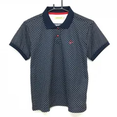 【美品】ビバハート 半袖ポロシャツ ダークネイビー×白 ドット 胸ロゴ  レディース 44(XL) ゴルフウェア VIVA HEART