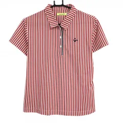 【超美品】ビバハート 半袖ポロシャツ 白×レッド ストライプ 胸ロゴ レディース 44(XL) ゴルフウェア VIVA HEART