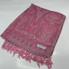 KO4163□PASHMINA パシュミナ 100% 大判ストール ピンク系 総柄 190×67ｃｍ