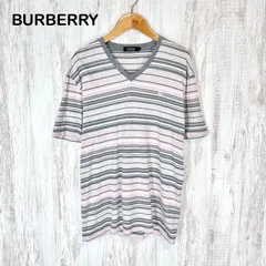 BURBERRY BLACK LABEL バーバリーブラックレーベル ホース ロゴ刺繍 マルチボーダー 総柄  Vネック Tシャツ ライトグレー メンズ 半袖 トップス