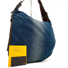 極美品 FENDI フェンディ デニム キャンバス レザー ワンショルダー バッグ ホーボー 肩掛け ブルー インディゴ ブラウン レディース カジュアル お出かけ 初夏 夏休み 旅行