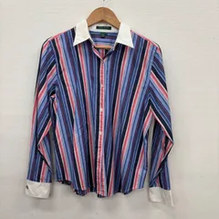 Y526  LAUREN RALPH LAUREN L ストライプ マルチカラー クラシック 長袖シャツ クレリックデザイン 襟大きめ 古着卸 アメリカ仕入のサムネイル