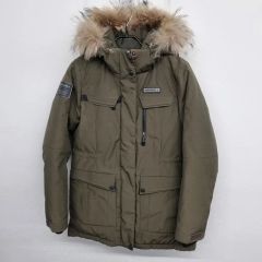 美品 BLAUER ブラウアー ダウンジャケット S ファー レディース カーキ 