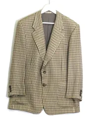 【227948】LANVIN ランバン  シルク100％　テーラードジャケット　千鳥格子 メンズ  ・ST50-56 ベージュ/深緑/茶