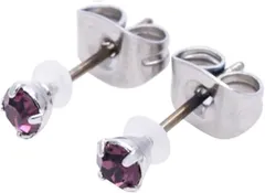 アライブ ピアス レディース メンズ チタンポスト 3mmスタッド 低金属アレルギー 3ミリ 地金のカラー:シルバー/ストーンのカラー:アメジストのサムネイル