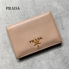 PRADA プラダ サフィアーノレザー カードケース 名刺入れ ピンクベージュ ゴールド金具　a18