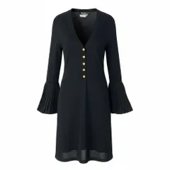 71e8 Salvatore Ferragamo サルヴァトーレフェラガモ シアーニットワンピース ロング丈 金ボタンフレアスリーブ サイズS ブラック レーヨン100％ レディース 女性用u02tのサムネイル
