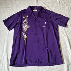 60s STYLED FOR Liberty House by Iolani アロハシャツ 花柄 古銭ボタン パープル M表記のサムネイル