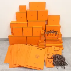 ITBFA7MZE8WB HERMES エルメス BOX ショッパー 純正 紙袋 オレンジ 空き箱 ボックス まとめ売り リボン ショッパー38枚 箱54個のサムネイル