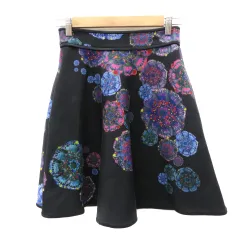 シンシアローリー CYNTHIA ROWLEY フレアスカート ひざ丈 総柄 4 S マルチカラー 黒 ブラック /YK10のサムネイル