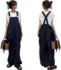 ロングパンツ ワイドパンツ 長ズボン オーバーオール ガウチョパンツ 夏服 ポケット付き サロペット カジュアル ゆったり 可愛い オールインワン 体型カバー シンプル オーバーサイズ レディース 学生 大人 春夏