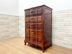 美品 アンティーク調 木製 6段スリムチェスト 猫脚風 ヴィンテージ収納
