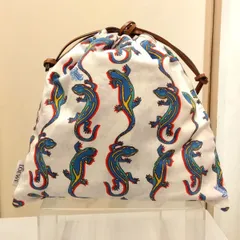 M7 ロエベ  パウラズイビザ  LOEWE  Paula's Ibiza  リザード(トカゲ)柄 ドローストリングポーチ  状態良好のサムネイル
