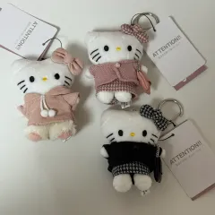 Sanrio HELLO KITTY(ハローキティ) ミパーセント マスコット ぬいぐるみ キーホルダー ピンク フード ツイード ピンク ブラック