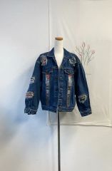 3点¥10,000 ビンテージ 古着 卸 USA製 花柄刺繍デニムジャケット 
