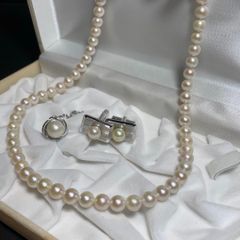 池蝶真珠 パール ネックレス ピアス セット ケース付き 8mm 40cm 