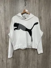 PUMA プーマ ワイド フーディ プリント プルオーバー パーカー sizeL/白  ■◇ レディース