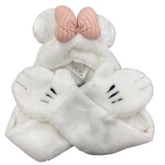 ディズニー ミニー 手袋付きファンキャップ 白 もこもこ マフラー