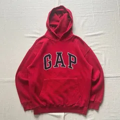 00s　archive　OLD GAP　オールドギャップ　旧紺タグ　短丈　プルオーバーパーカー　スウェット生地　レッド　赤　デカロゴワッペン　カンガルーポケット　Y2K　平成ギャル　グランジ　C-GIRL　big logo patch hoodie parka
